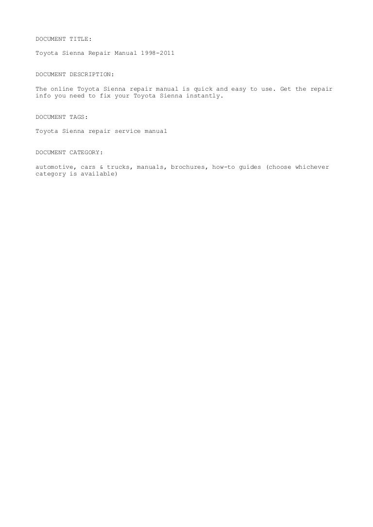 Toyota Sienna Service Manual: Repair Toyota Sienna Service Manual: Repair